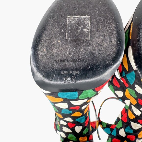 Saint Laurent Bianca Platform Sandals Size 38.5 US 8.5 Multicolor Heart Satin - Picture 12 of 14